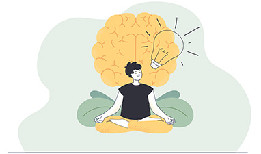 Cartoon of person doing yoga with a brain